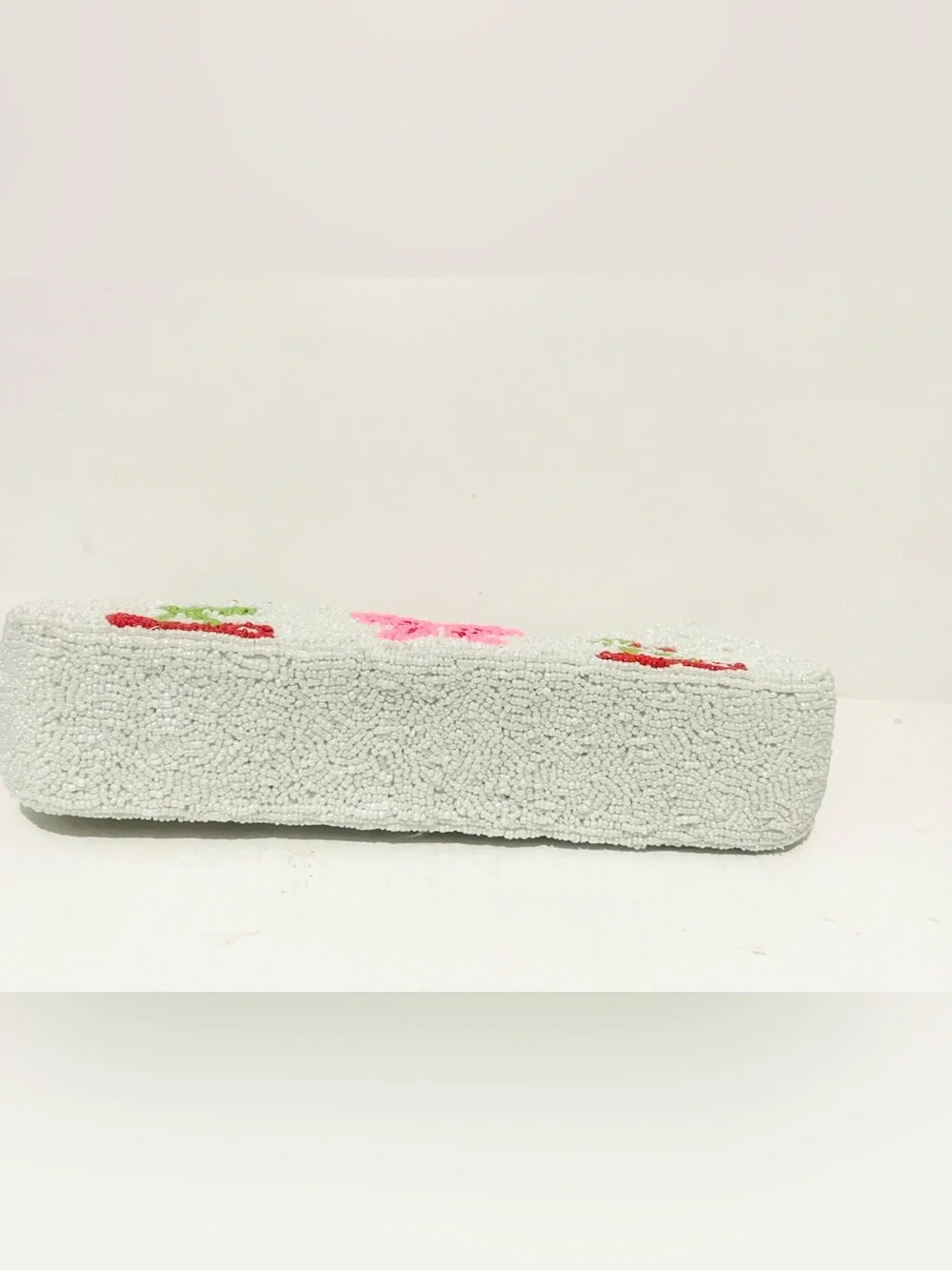 Wildfox White Beaded Cherry & Pink Bow Zip Pouch